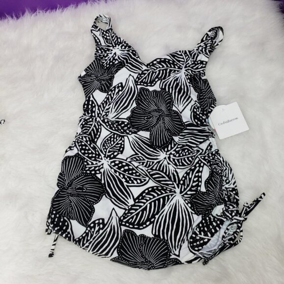 New croft & Barrow black and white tankini top with ruched sides - Picture 1 of 8